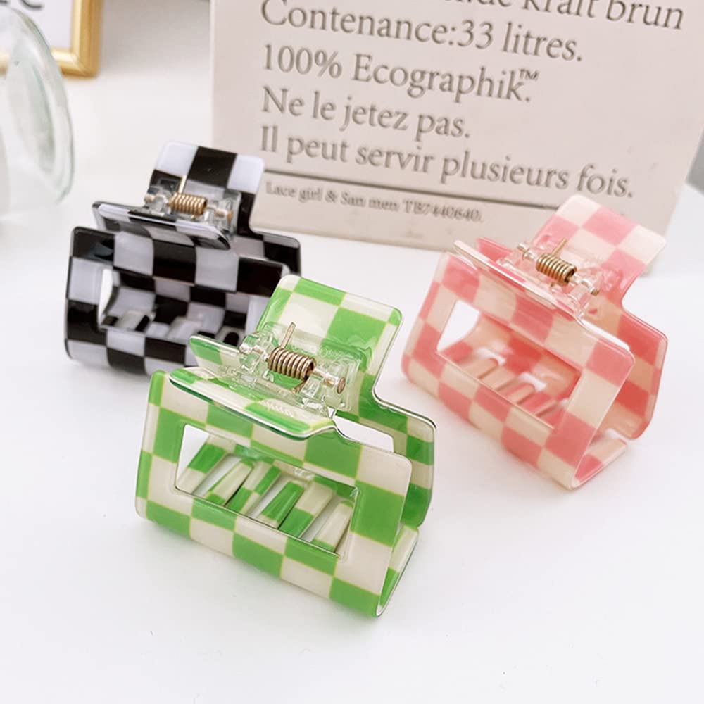 4 Pack Ahoney Checkered Y2K Claw Clips for Thin Hair - Cute 2" Aesthetic Barrettes, 90s Hair Accessories for Women and Y2K Tops