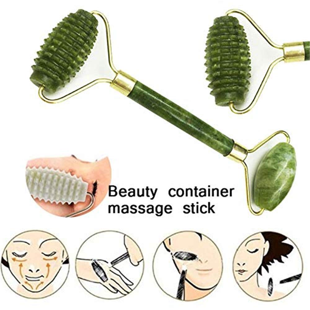 Emerald Facial Roller Massager Anti-Wrinkle and Relieve Edema, Facial ridged Roller Natural Xiuyan Jade rejuvenates The Skin (Green)