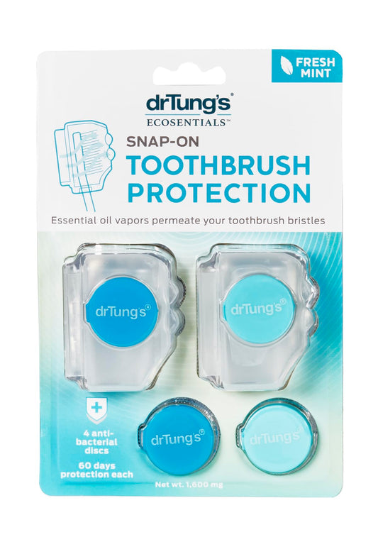 Dr. Tung's Snap-On Toothbrush Cover Caps 2 Count - Toothbrush Head Cover, Travel Case, 60 Days Protection Each, Comes with 4 Deodorizing Discs - (Pack of 6), Assorted Colors