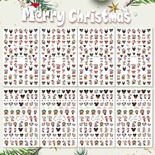 8 Sheets Christmas Nail Art Stickers Decals 3D Self Adhesive Xmas Nail Stickers Design Winter Cute Elk Candy Snowflake Nail Decals for Women DIY Manicure Tips Christmas Party Nail Decoration Supply