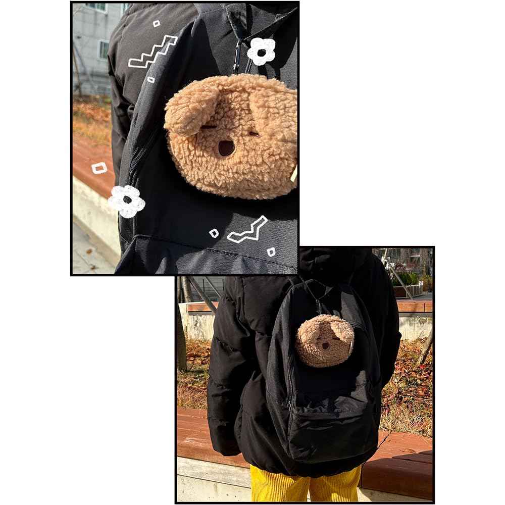 kimhachan Pluffy Character Pouch with Carabiner | Cute Mini Accessory Bag Pocket Organizer for Women Makeup Organizer Case (Umahji (Brown))