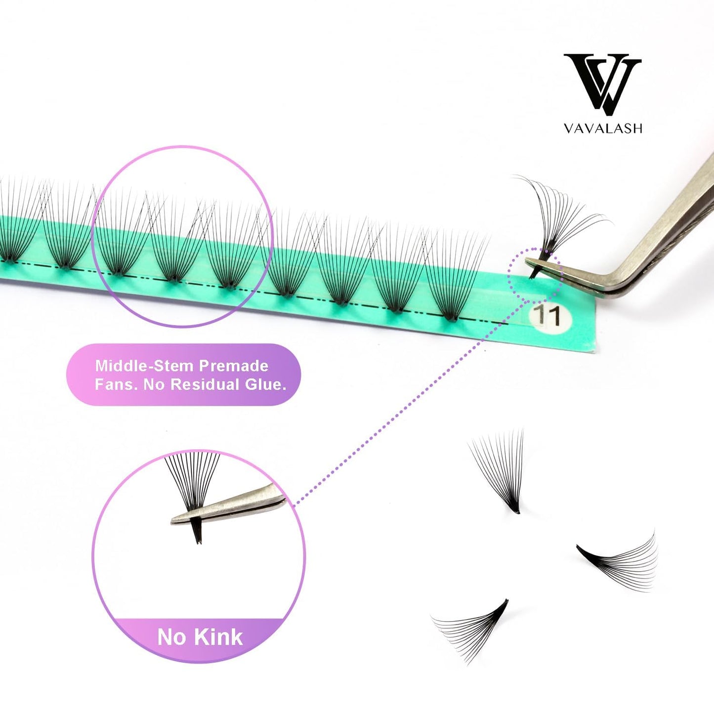 VAVALASH Premade Fans Eyelash Extensions 320 Fans 10D 14D 16D 20D 0.03 0.05 0.07 Thickness C/D Curl Middle Stem Heat Bonded Premade Fans Russian Volume Lash Extensions (320 Fans-16D-0.03-D-8-15mm)