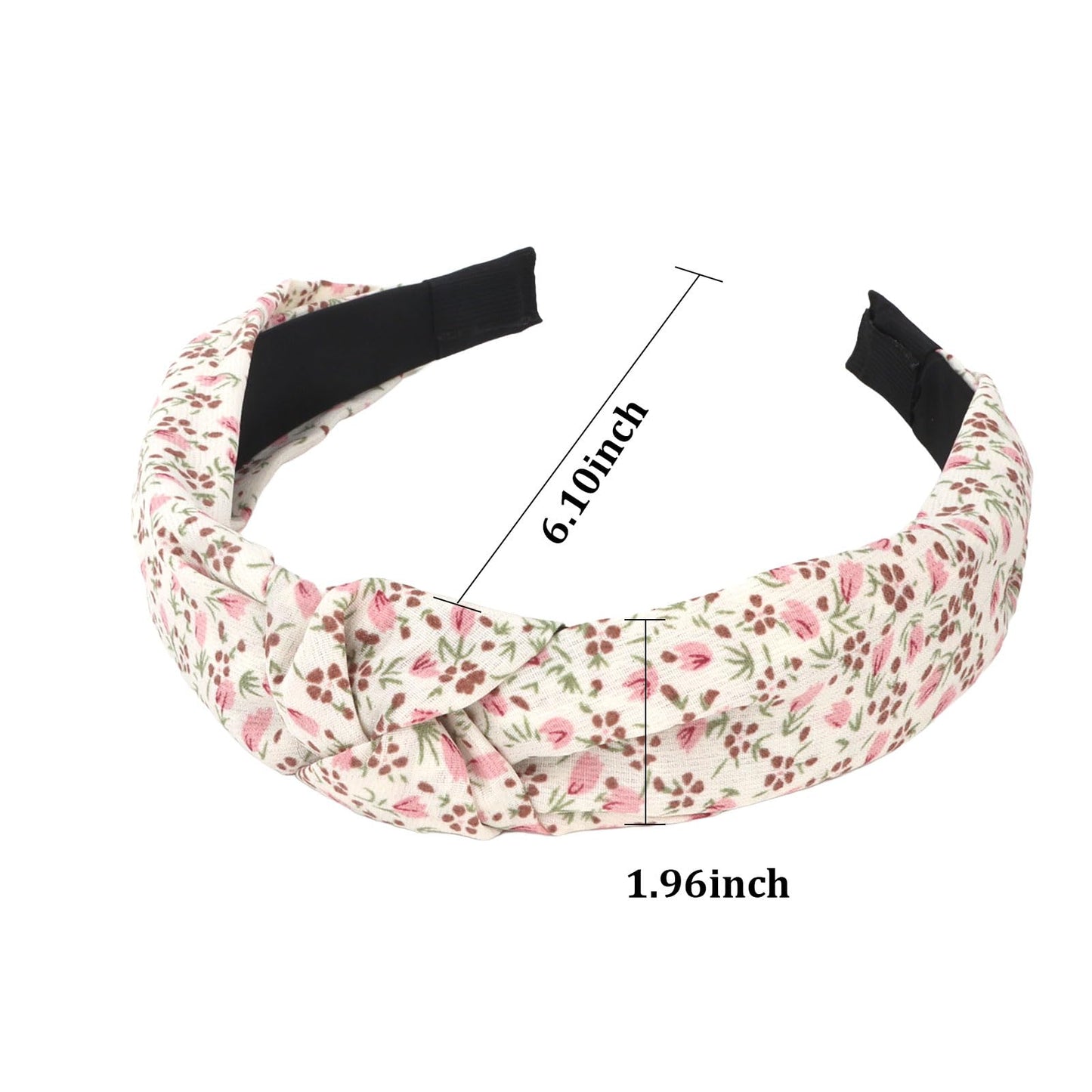 YISSION 4PCS Knotted Headbands for Women Girls Non Slip Flower Printed Head Bands Top Knot Headband for Women Black White Pink Headband Hair Accessories for Women