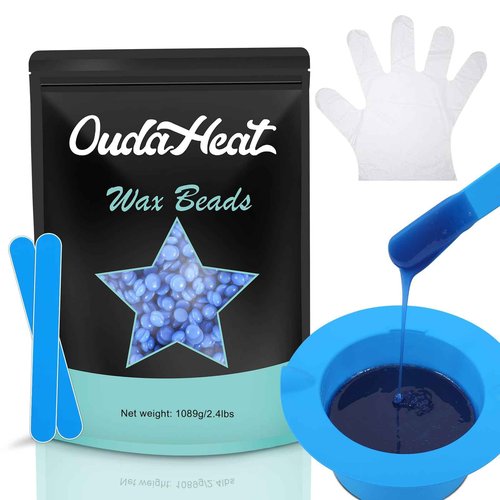 2.4 lb Hard Wax Beads, All-purpose Wax Beans with Silicone Wax Pot for Sensitive Skin, Brazilian Coarse Waxing for Bikini, Face, Eyebrow, Back, Chest, Legs, Armpit, Women Men, Tea Tree