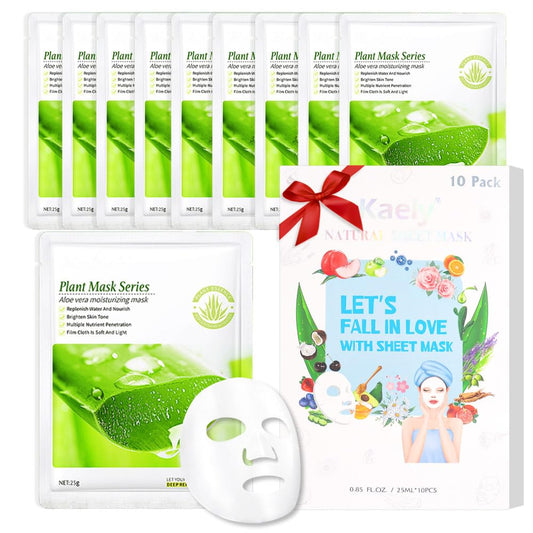 Kaely 10 Pack Aloe Vera Sheet Masks,Hydrating Smoothing Face Masks for Women Men,Facial Mask Skin Care Korean,Moisturize,Brighten,Nourish for All Skin Types,Birthday Christmas Gifts,Set03