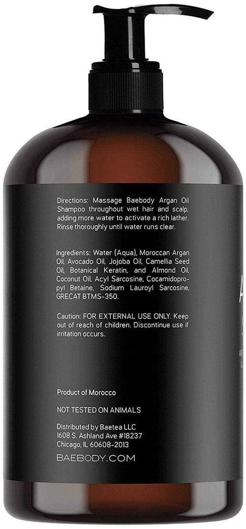 Baebody Moroccan Argan Oil Shampoo for Dry Hair - Moisturizing Formula for Women and Men, Hydrating and Sulfate-Free, 16 fl oz