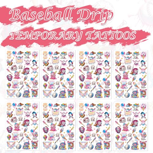 Baseball Drip Temporary Tattoos - 8 Sheets Ice Cream Party
