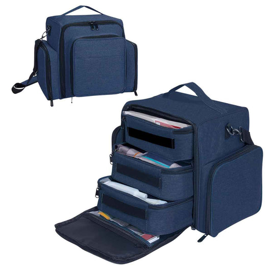 BAOMANYUHA Large Makeup Bag Cosmetic Case Organizer with 3 Inner Removable Pouches Multifunctional Travel Train Storage,Blue