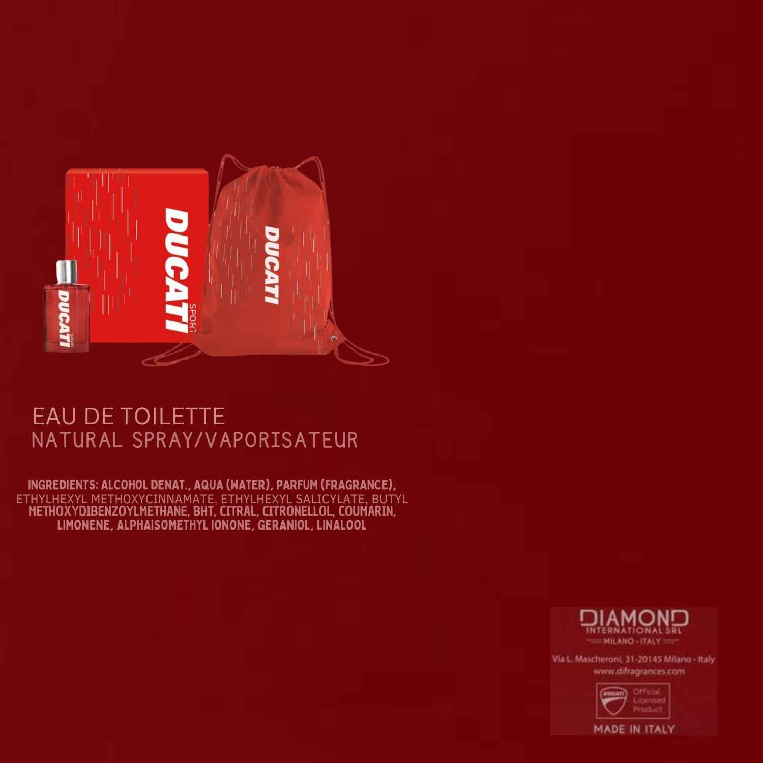 Ducati Sport Cologne for Men - Amber Fougere Scent with Lavender, Bergamot, and Rosemary - Mens Cologne and Drawstring Backpack - 2 pc.