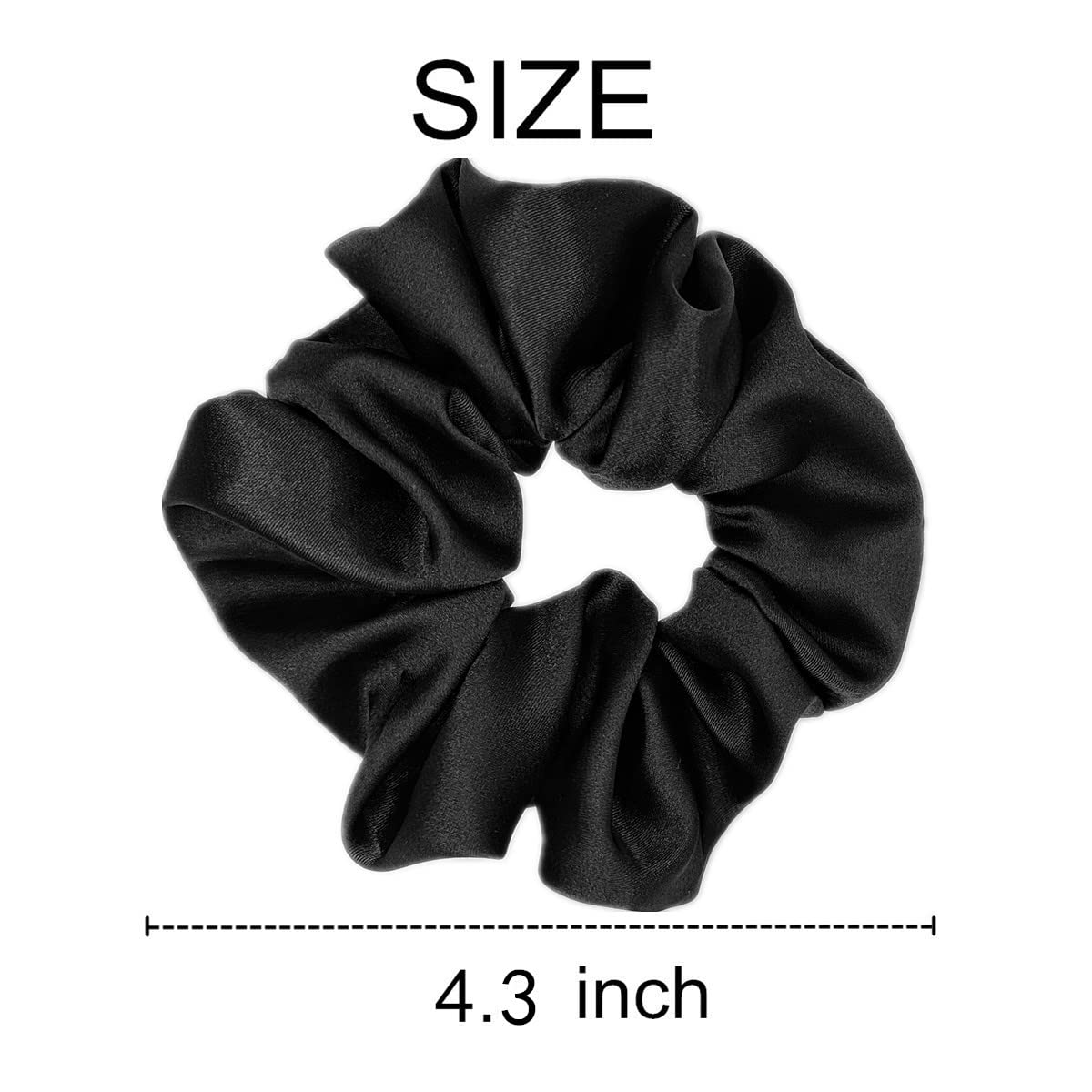 6 Pcs Silk Scrunchies, Soft Hair Ties, Fashion Hair Bands, Bow Ropes, Elastic Ponytail Holders, Hair Accessories for Women and Girls (4.3 inch, Black)