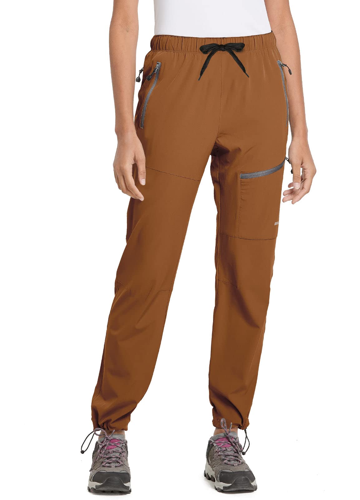 BALEAF Women's Hiking Pants Quick Dry Water Resistant Lightweight Joggers Pant for All Seasons Elastic Waist Caramel Size XS