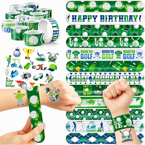 48PCS Golf Party Set 24PCS Temporary Tattoos & 24PCS Slap Bracelets Fun Golf-Themed Birthday Supplies, Baby Shower Gifts, Classroom Rewards & Party Decorations for Kids (Boys & Girls)