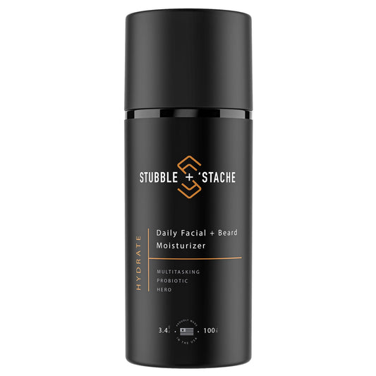 stubble & stache Beard & Face Moisturizer for Men - Hydrating Lotion with Hyaluronic Acid, Niacinamide, Argan Oil, Aloe Vera, Jojoba Oil, & Vitamin A for Dry Skin & Beard Conditioning - 3.4 fl oz