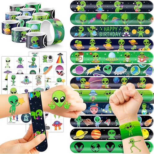 Alien Party Favors Set 72 PCS - 48 Tattoos & 24 Slap Bracelets