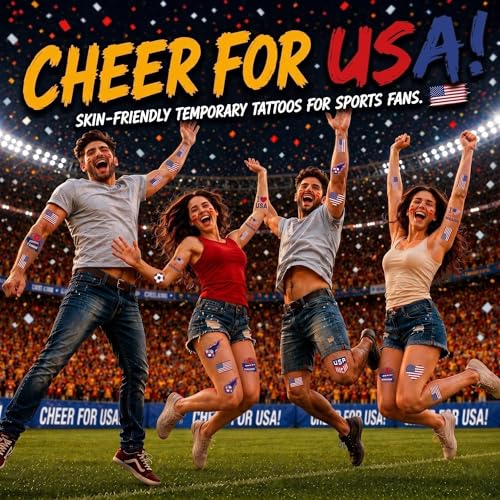 USA Soccer Face Stickers, 16 Sheets Temporary Tattoos