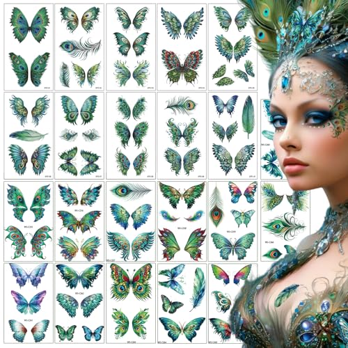 22 Sheets Glitter Butterfly Temporary Tattoos for Women