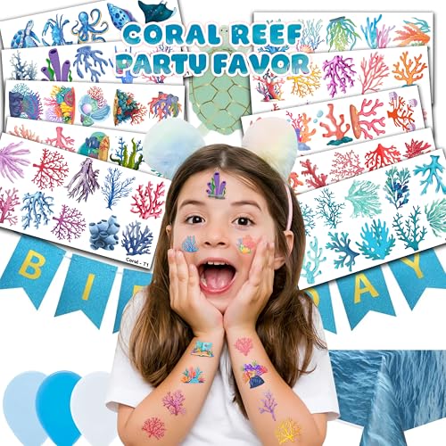 100 PCS Coral Ocean Temporary Tattoos for Kids - Waterproof