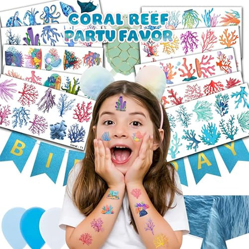 100 PCS Coral Ocean Temporary Tattoos for Kids - Waterproof