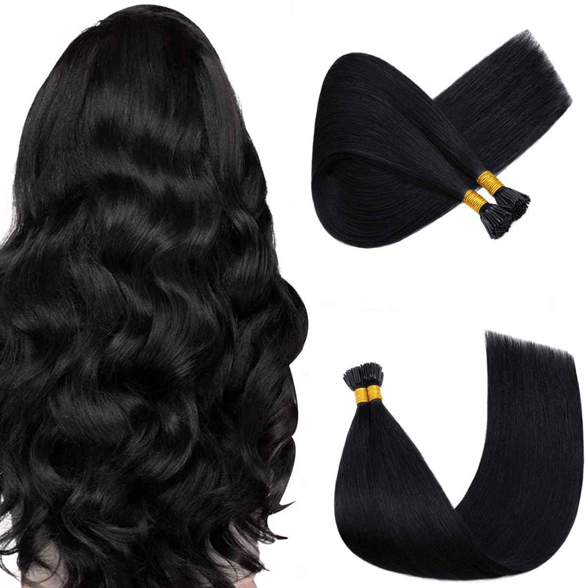 Rich Choices I Tip Hair Extensions Human Hair,100 Strands 0.5g/Strands,100% Real Remy Human Hair Extension Pre Bonded Keratin Stick In Hair Extensions Hair Piece For Women 18 Inch #1 Jet Black