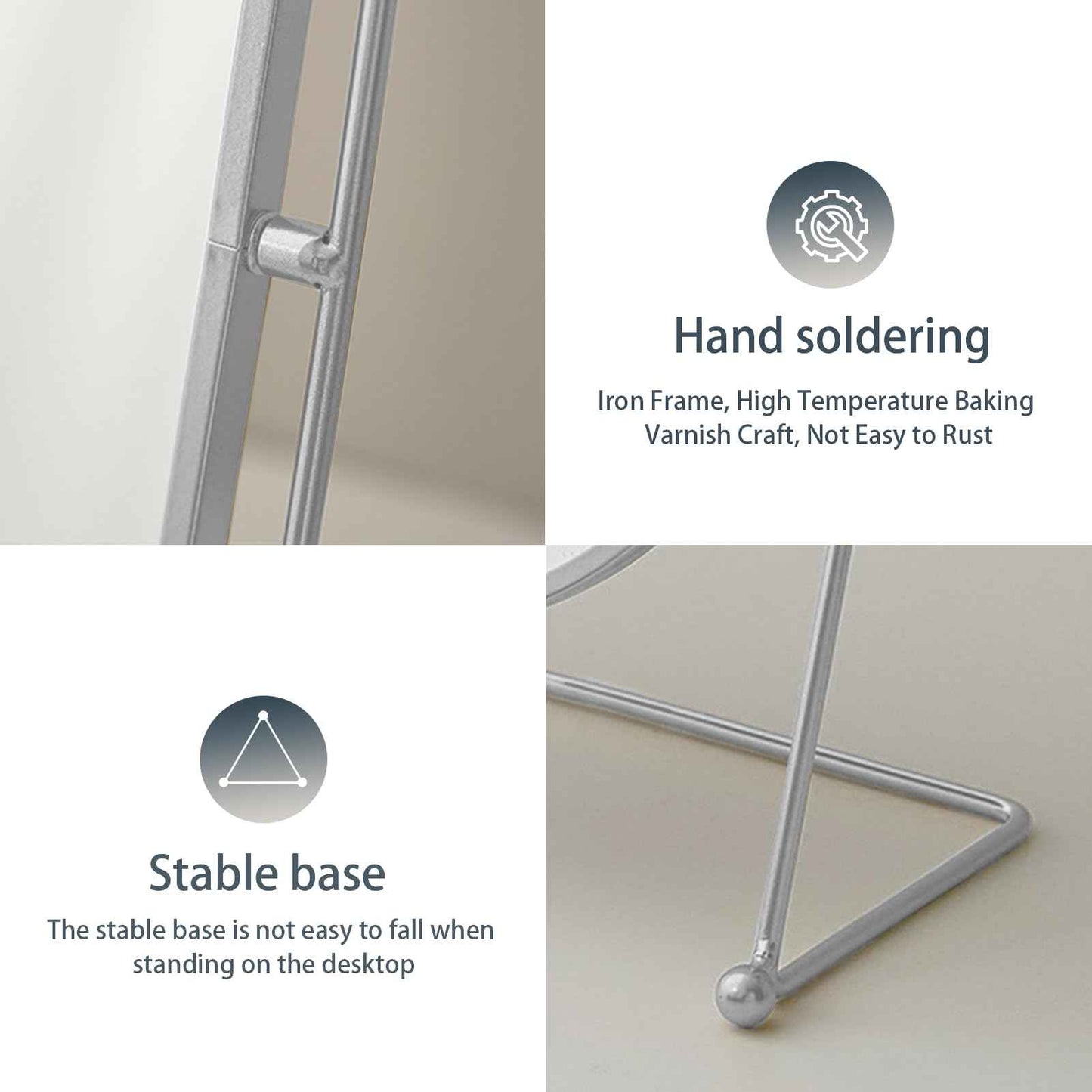 Leafpool Tabletop Vanity Makeup Mirror, 360°Rotation Standing Desk Table Vanity Silver Make up Mirror for Bathroom or Bedroom