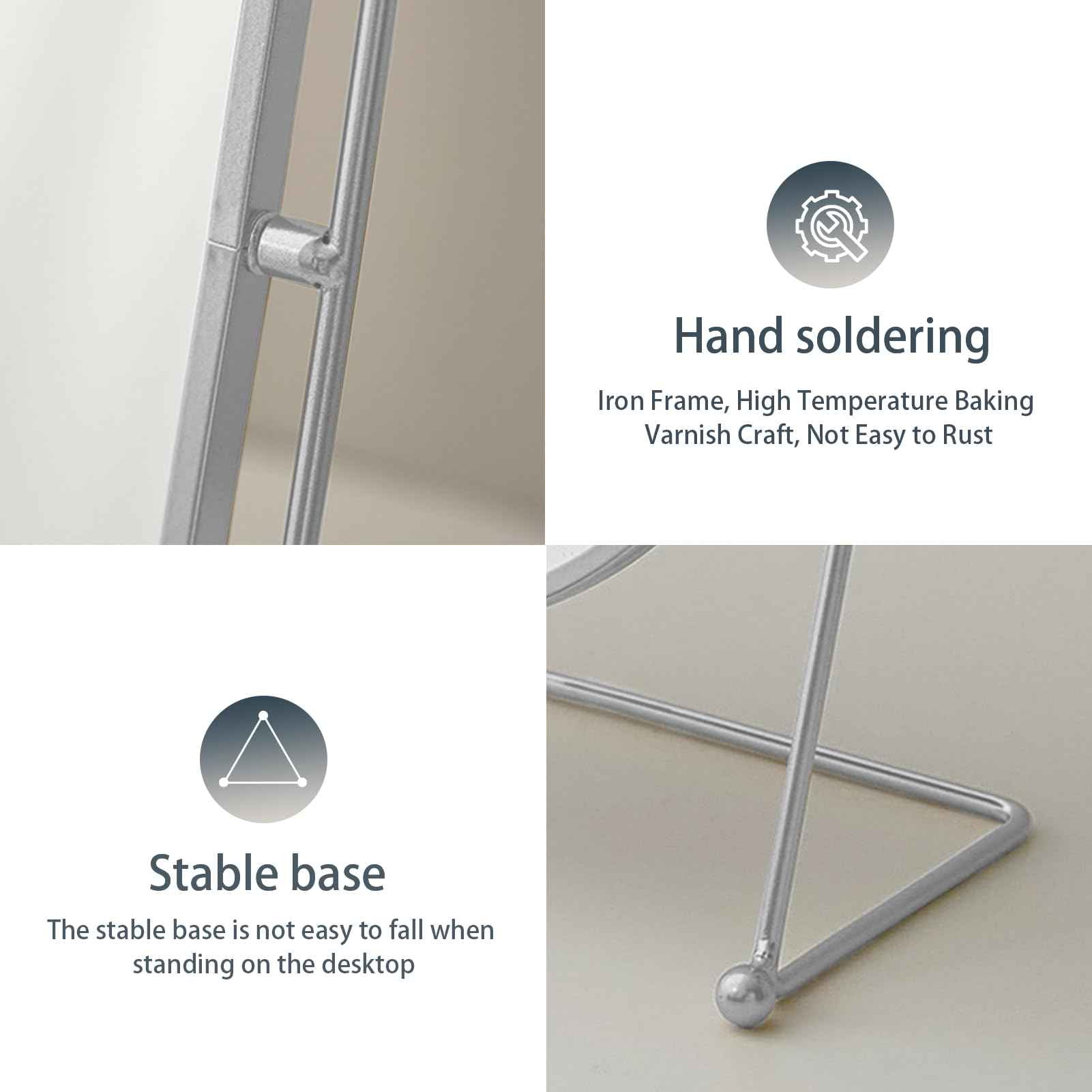 Leafpool Tabletop Vanity Makeup Mirror, 360°Rotation Standing Desk Table Vanity Silver Make up Mirror for Bathroom or Bedroom