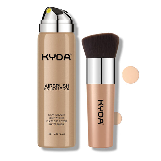 KYDA AirBrush Foundation Spray, Lasting Matte Foundation, Lightweight Cover, Smooth Blendable, Moisturizing Makeup Primer with Soft Brush Applicator-#120 Classic Ivory