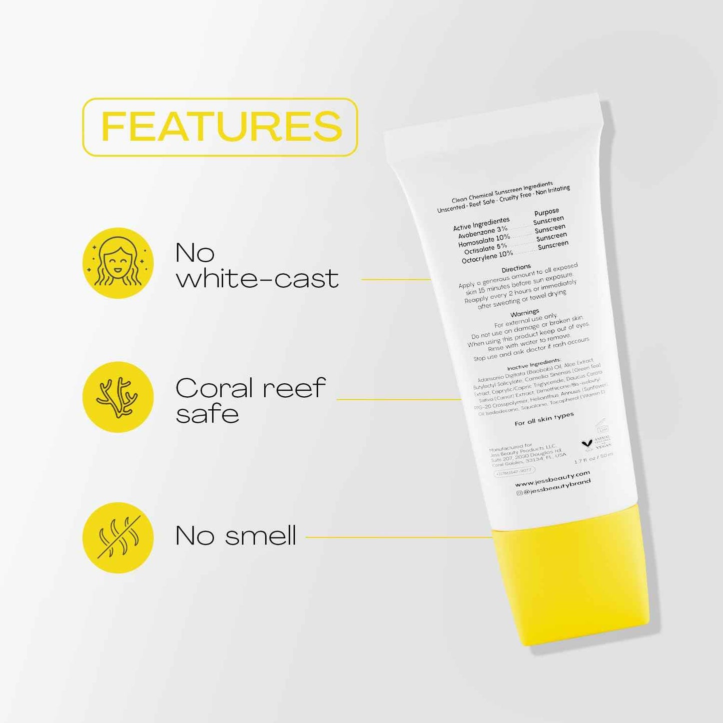 JESS BEAUTY | Let it Sun 50+ Sunscreen Green Tea & Aloe Extract | Skincare Sun Protection 1.7 fl oz