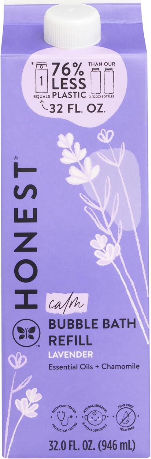 The Honest Company Foaming Bubble Bath Refill Carton | Gentle for Baby | Naturally Derived, Tear-Free, Hypoallergenic | Lavender Calm, 32 fl oz