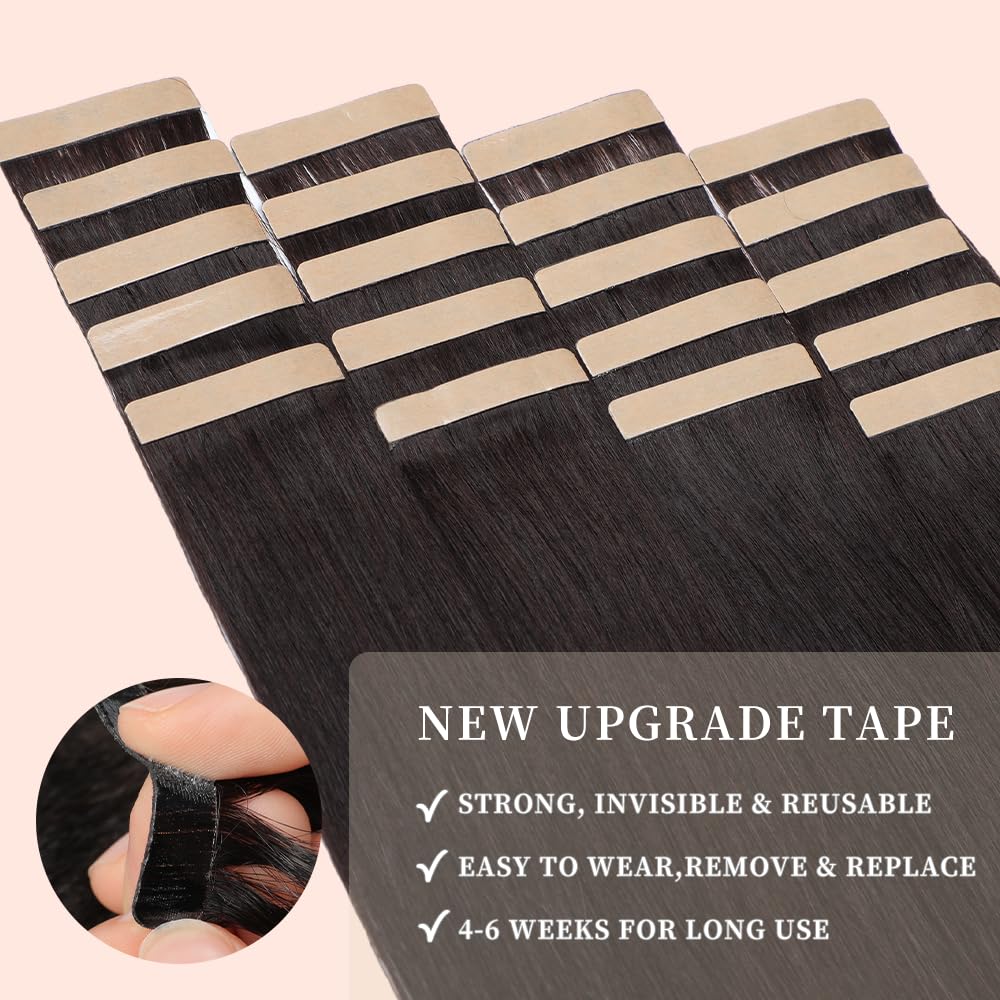 Tape in Hair Extensions Human Hair, 20pcs 14 Inch Natural Black Remy Hair Extensions Straight Human Hair Tape in Extensions Skin Weft Tape Extensions Human Hair (1B#,14 Inch)