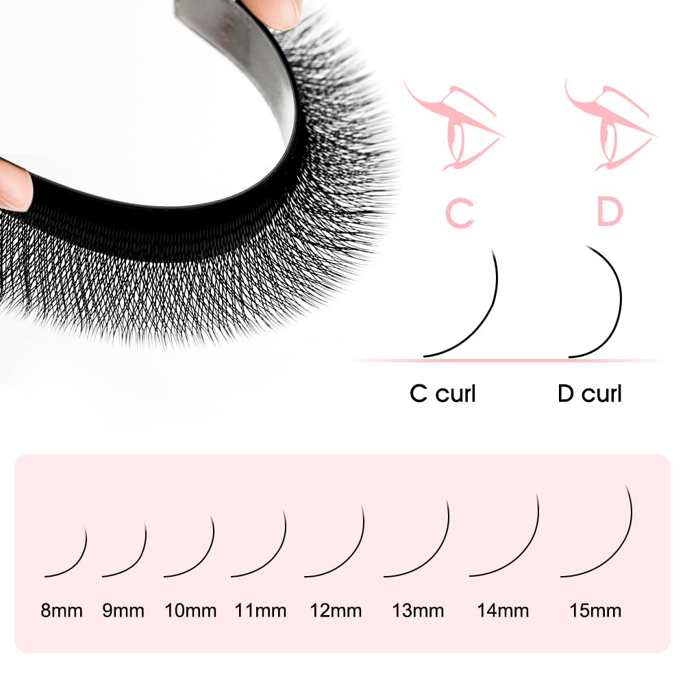 NATUHANA Sandwich Clover W Shape Eyelashes Extension Triple-Core 3D Premade Fans 0.07mm L Curl 8-14mm Mixed Tray Lash Extensions Blooming Flower Eyelash 12 Rows/Case (S3D black;0.07 L, 8-14 MIX)