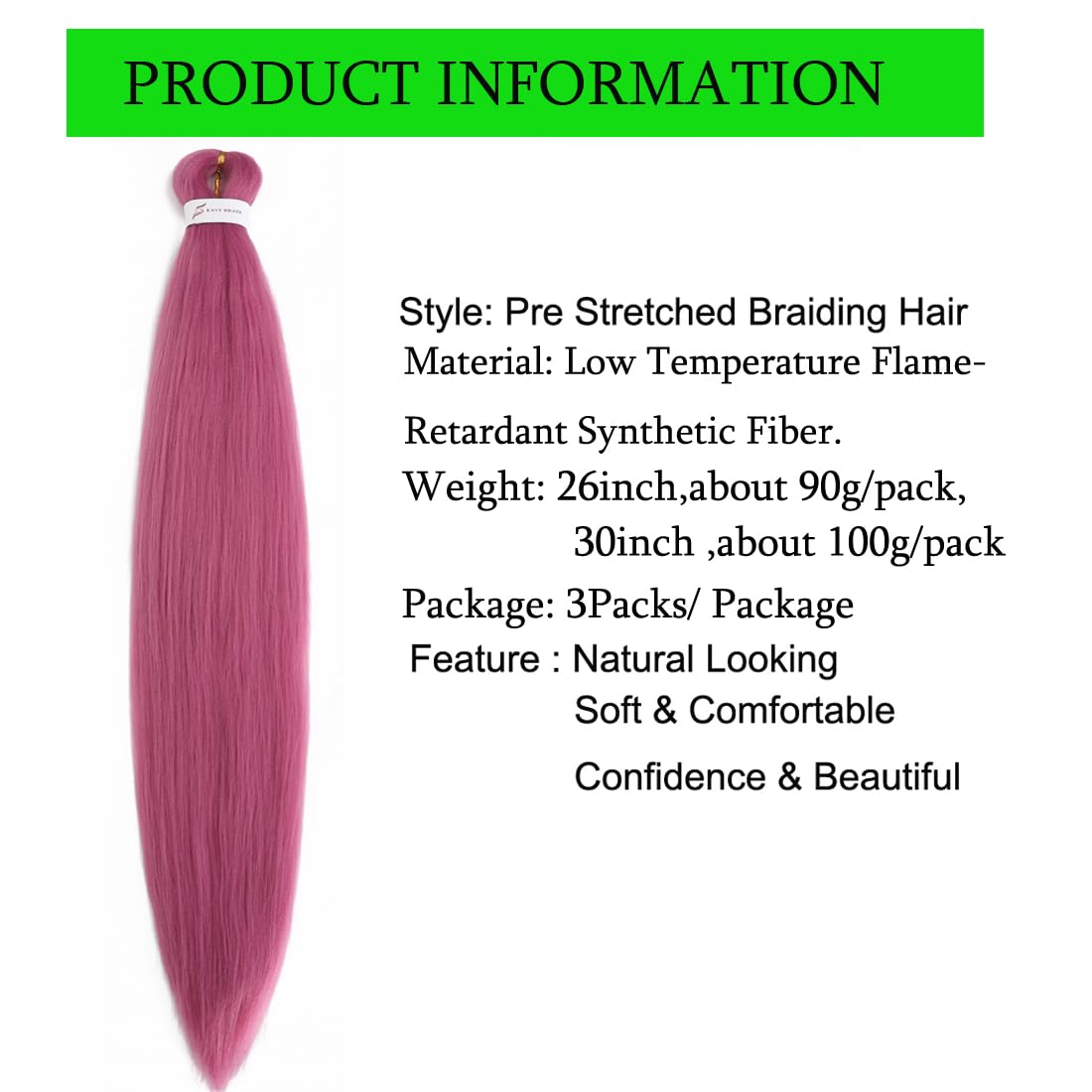 Pre Stretched Braiding Hair Long Braiding Hair Extensions 30 Inch 3 Packs High Temperature Synthetic Fiber Hair For Crochet Twist Braids Hot Water Setting(30inch,Black-Purple-Rose Red)