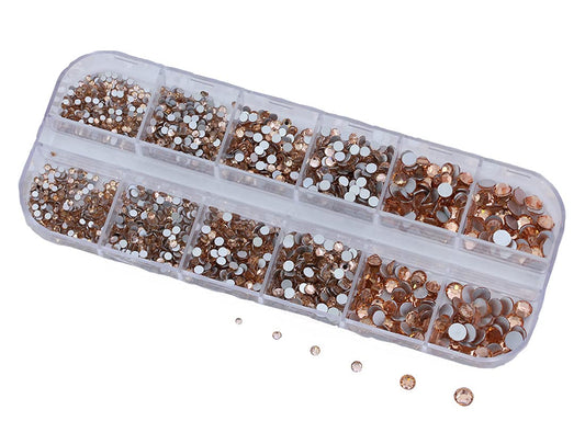 Over 2100 Pieces Peach Champagne Flat Back Glass Rhinestones Crystals for Nail Art Kit 6 Sizes (1.4mm - 4.8mm)