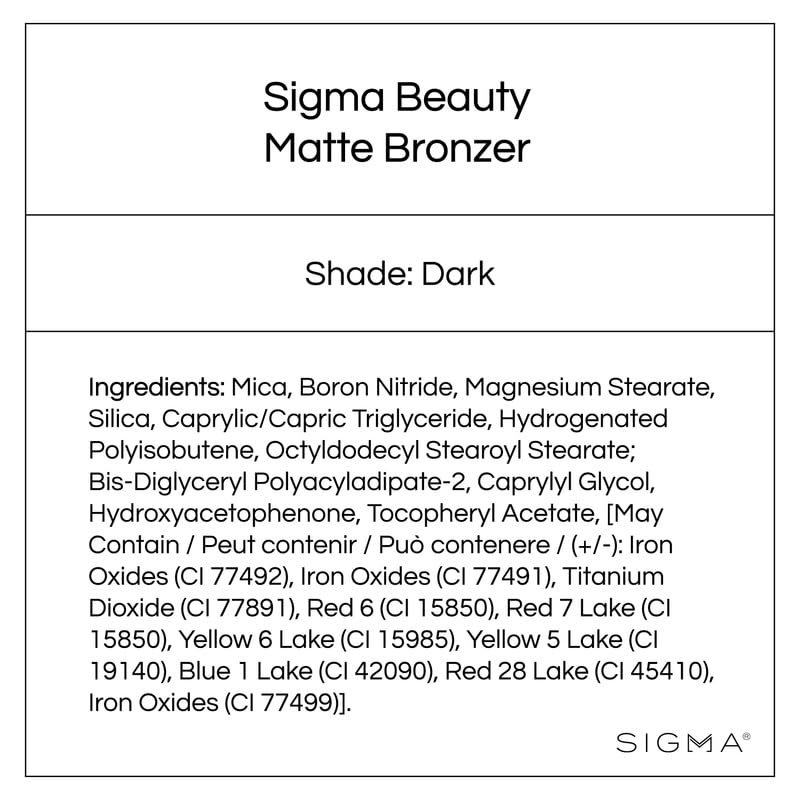 Sigma Beauty Matte Bronzer – Longwear Light Bronzer Powder with Matte Finish for Face - For Achieving a Natural, Sun Kissed Glow (Dark Powder Bronzer)