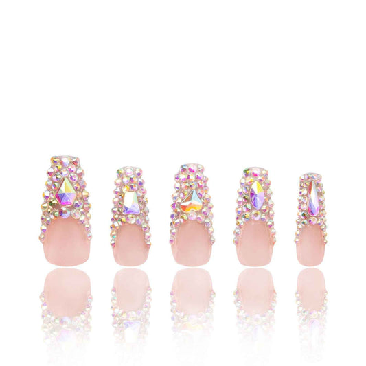 LOVFUL Press on Nails Angel's Tear Rhinestone | Handmade with Full Covered Crystals | Reusable Full Cover Nails | Coffin Classic Regular 1.3 in | H48-M