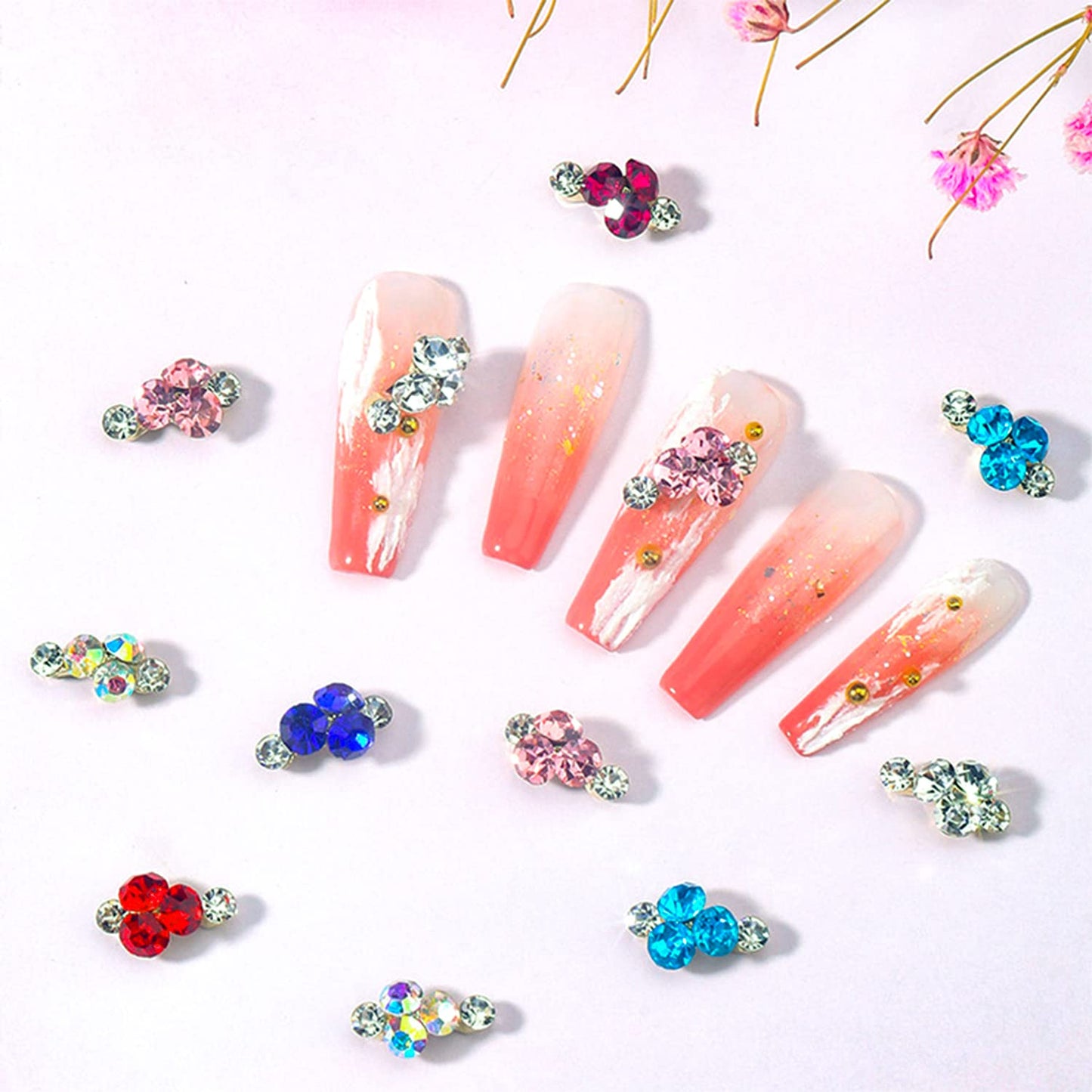 DANNEASY 35pcs Nail Rhinestone 3D Nail Charms Glass Crystal Shiny Nail Gems Stone Nail Diamond for Nail Art Alloy Nail Jewels Nail Decoration for Acrylic Nails DIY Nail Art Accessories