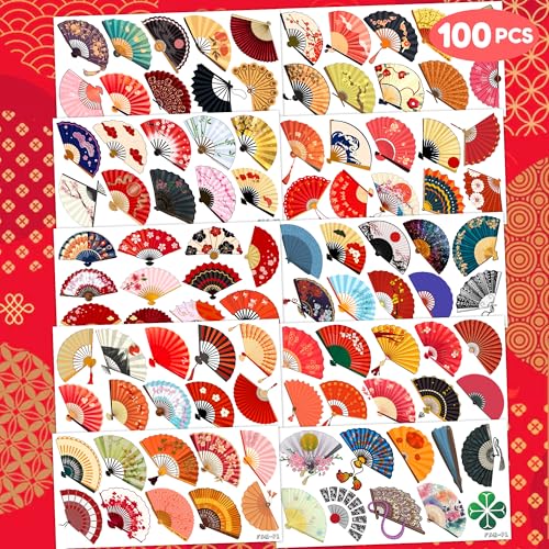 100 PCS Folding Fan Temporary Tattoos - Party Favors
