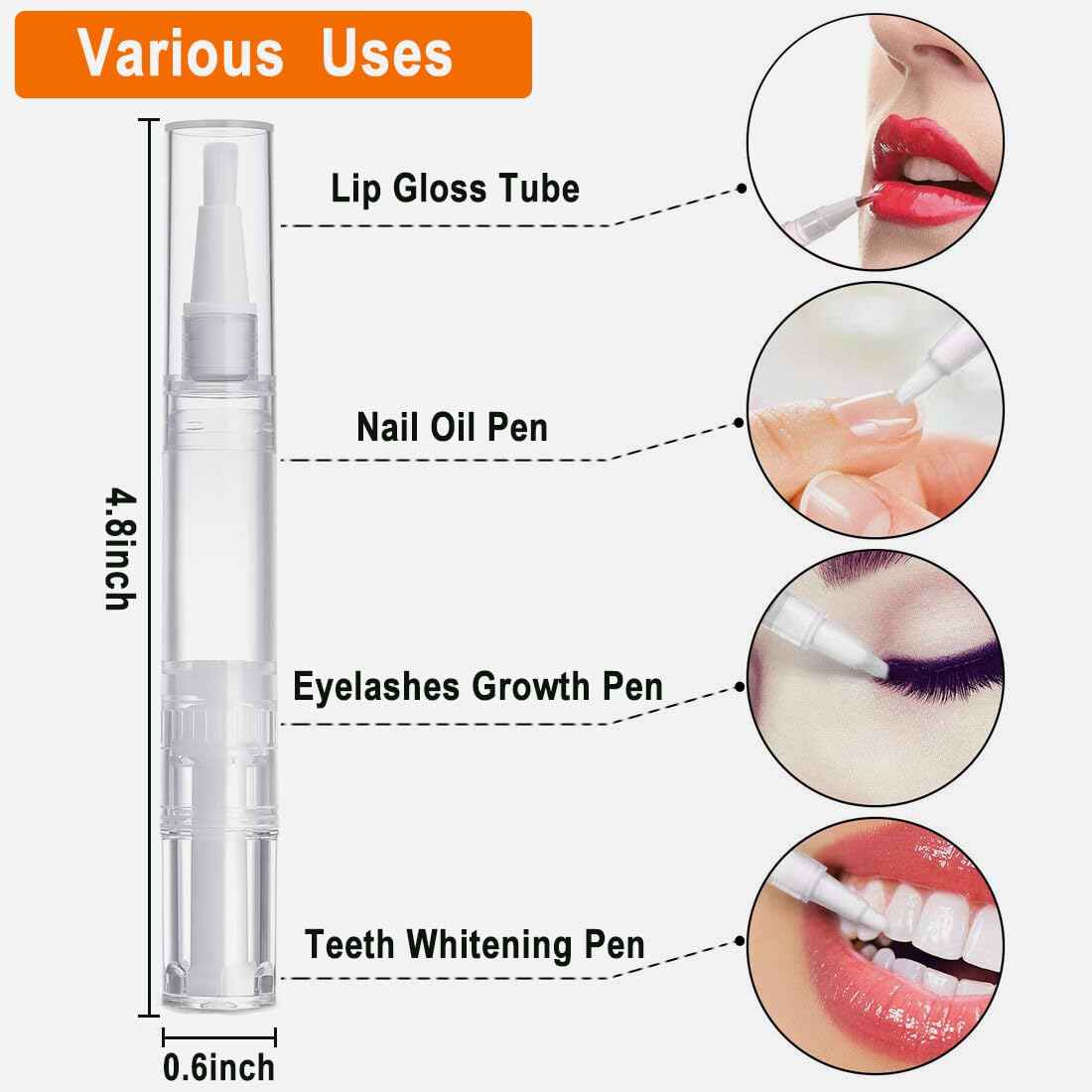 30 Pack 5 ML Cuticle Oil Pens, Empty Nail Oil Pen Transparent Twist Pens with Brush Tip Cosmetic Lip Gloss Containers Applicators Eyelash Growth Liquid Tube with Sticker