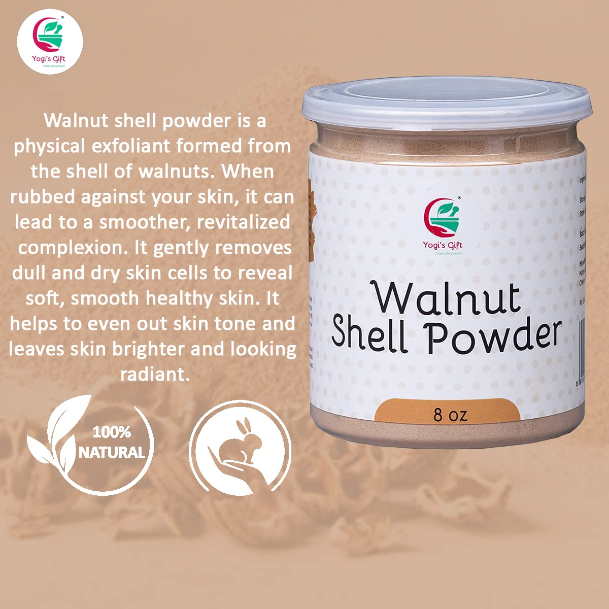 Ground Walnut Shells/Walnut Shell Powder 8oz | Great for Face Scrub | Natural Exfoliant for Soap Making | by Yogi's Gift ®