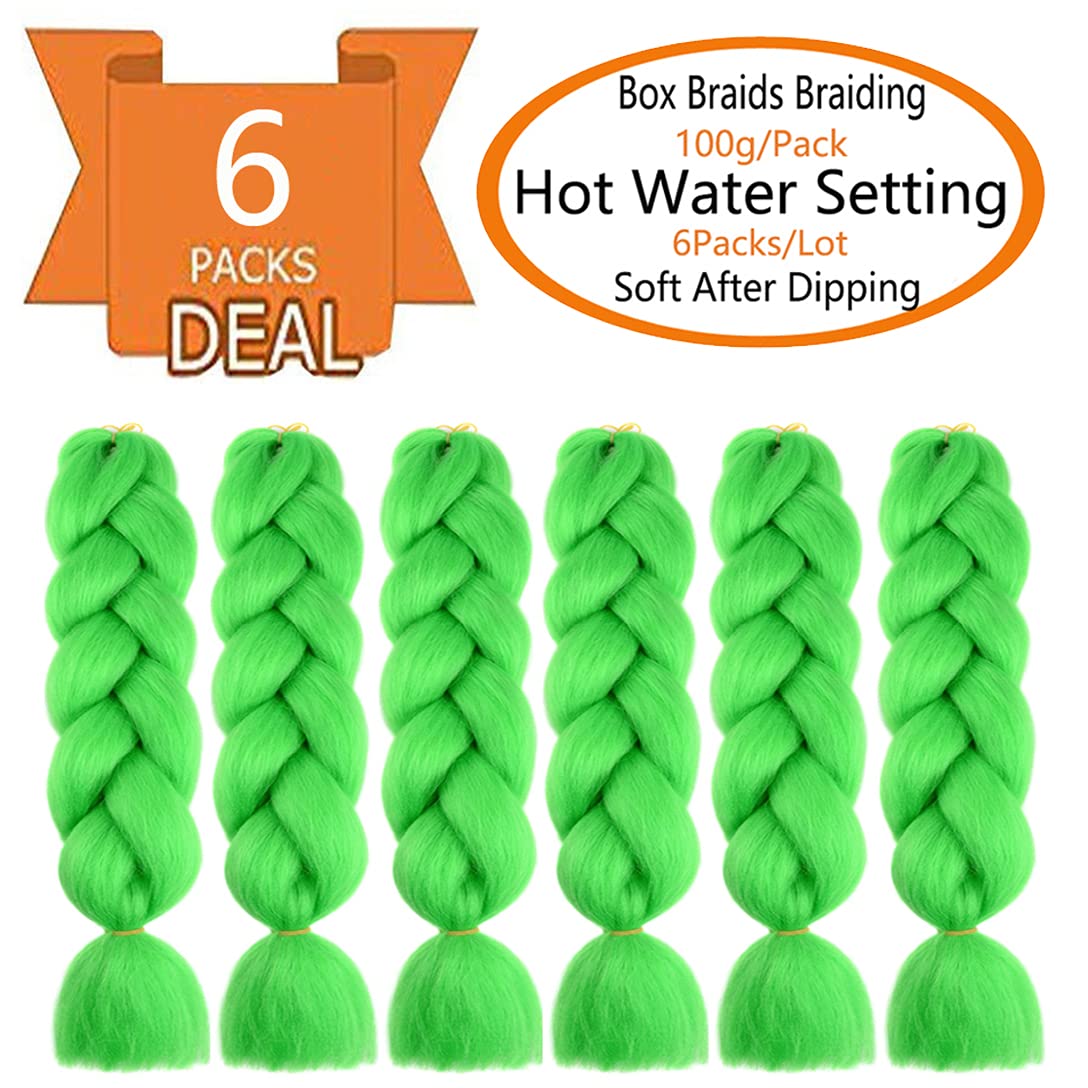 SHUOHAN 6 Packs Ombre Jumbo Braiding Hair Extensions 24 Inch High Temperature Synthetic Fiber Hair Extensions for Box Braids Braiding Hair (Bright Green)