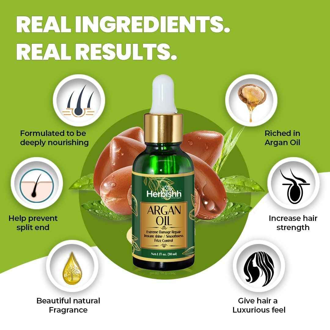 Herbishh Combo Hair Color Shampoo for Gray Hair (Black) 500ml + Argan Hair Oil 30ml