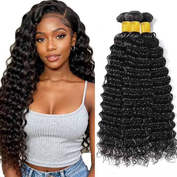 Freiuoke Deep Wave Human Hair Bundles - 24, 26, 28 Inch, 150g
