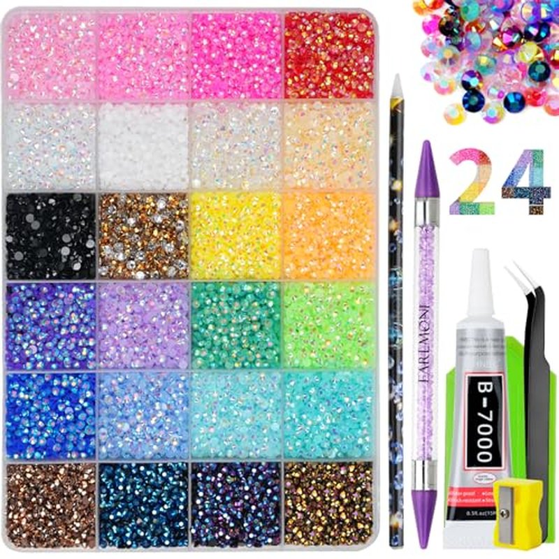 30000Pcs 3mm Flatback Rhinestones Kit - 24 Colors + Tools