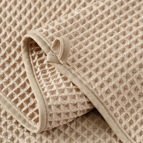 Microfiber Waffle Face Towels, 4 Pieces, Soft, Absorbent, Fast Drying, Lint Free 430 GSM (Beige)