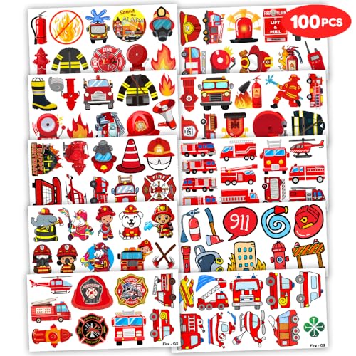 100 PCS Firetruck Temporary Tattoos for Kids