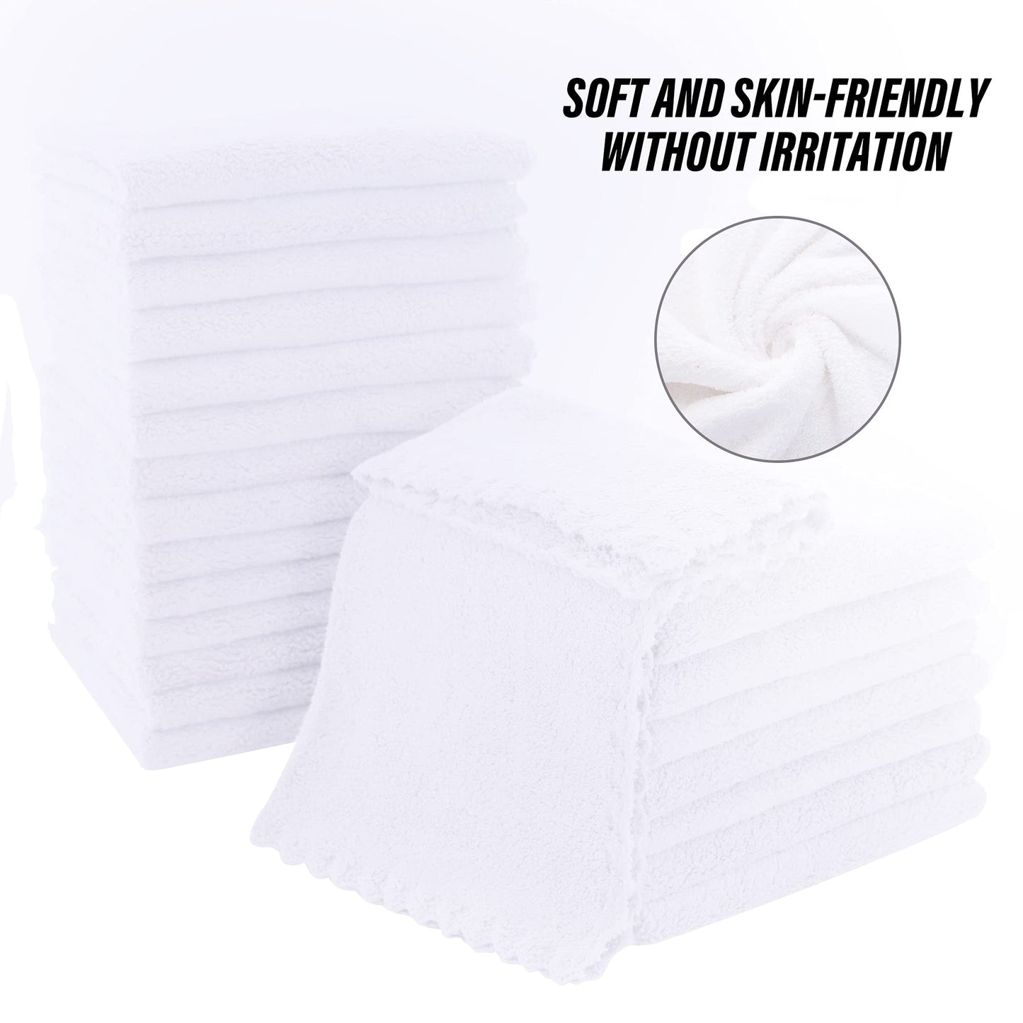 MOONQUEEN Ultra Soft Premium Washcloths Set - 12 x 12 inches - 72 Pack - Quick Drying - Highly Absorbent Coral Velvet Bathroom Wash Clothes (White)