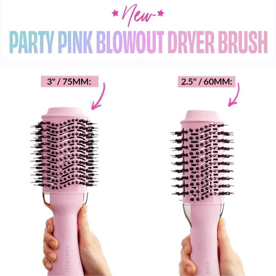 FoxyBae All-in-One Hair Styler - Ceramic Oval Barrel Blow Dryer Brush (75mm) for Drying, Curling, Volumizing & Straightening Hair [Party Pink]