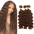 #4 Brown Deep Wave Human Hair Bundles 24 26 28 Inch