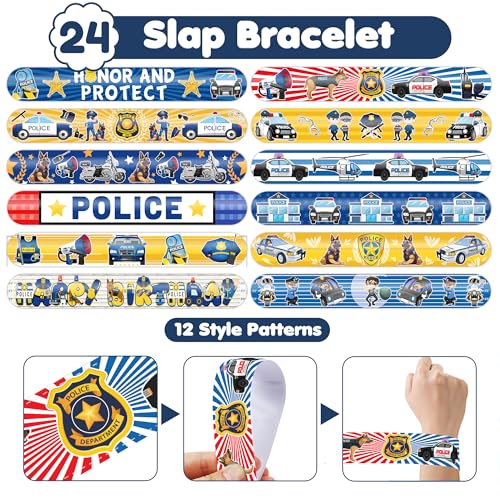 Police Party Favors Set – 48 Tattoos & 24 Slap Bracelets