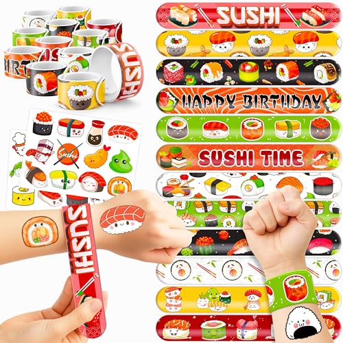 Sushi Party Favors Set - 24 Tattoos & 24 Slap Bracelets