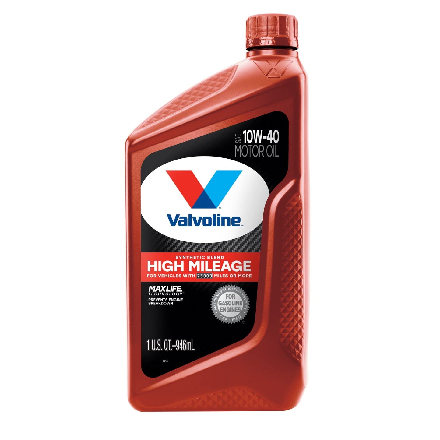 Valvoline High Mileage with MaxLife Technology SAE 10W-40 Synthetic Blend Motor Oil 1 QT